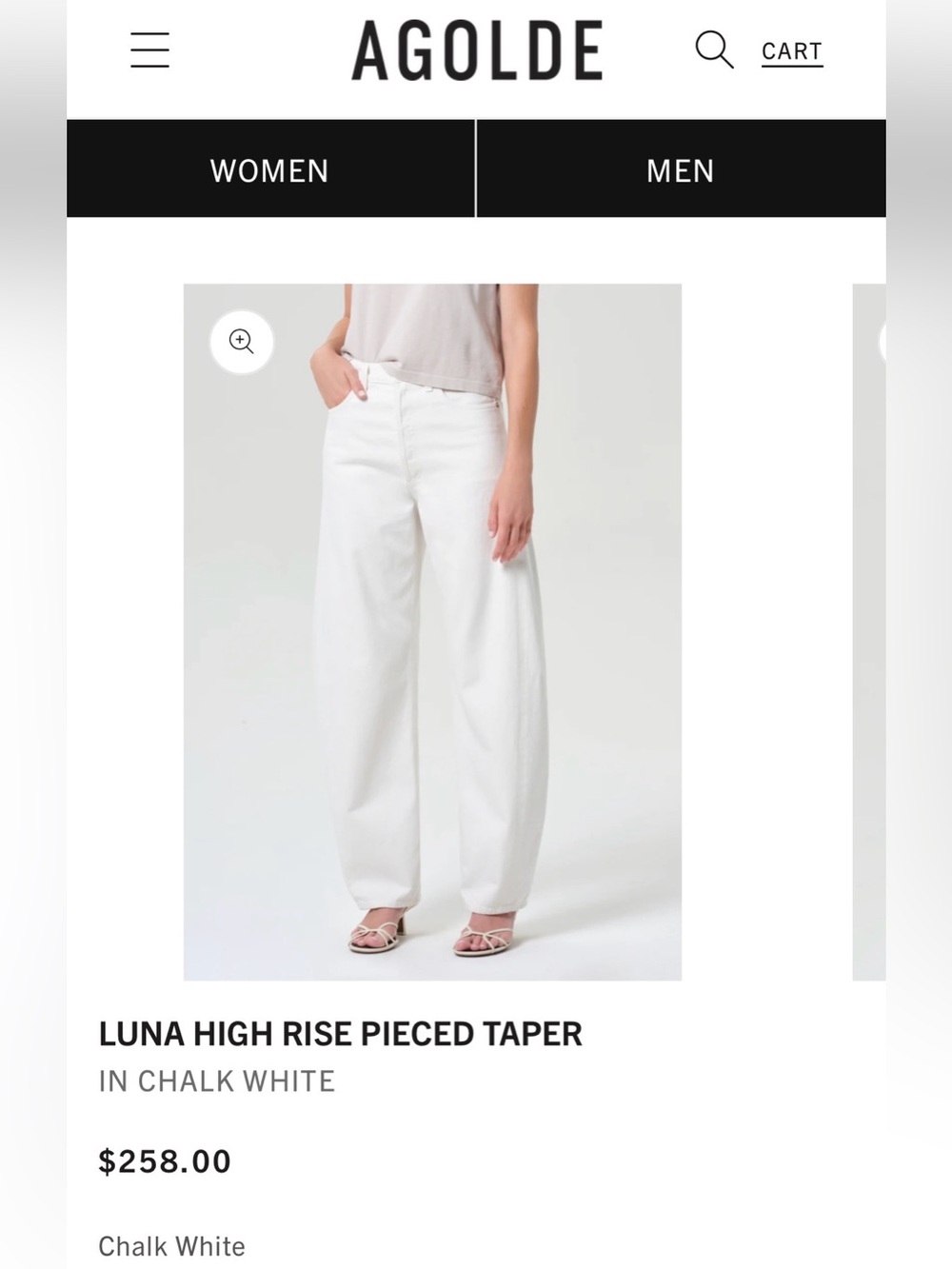 Agolde Luna High-Rise Wide Leg Jeans - Chalk White
